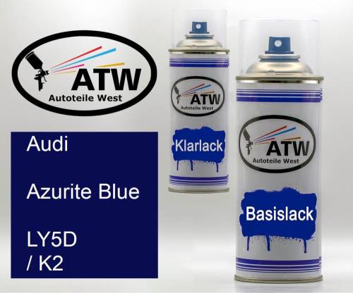 Audi, Azurite Blue, LY5D / K2: 400ml Sprühdose + 400ml Klarlack - Set, von ATW Autoteile West.